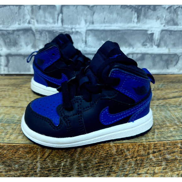 Nike Air Jordan 1 Mid Obsidian Royal Black White 640735-412 Baby Size 4C New - Picture 1 of 6